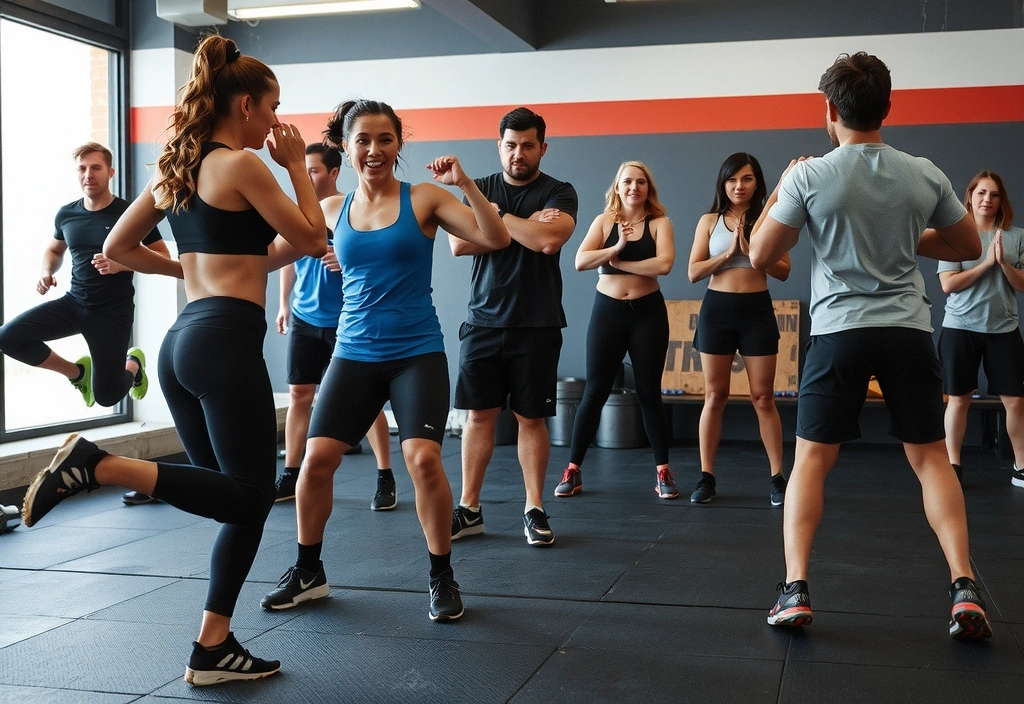 High-intensity interval training class with diverse participants