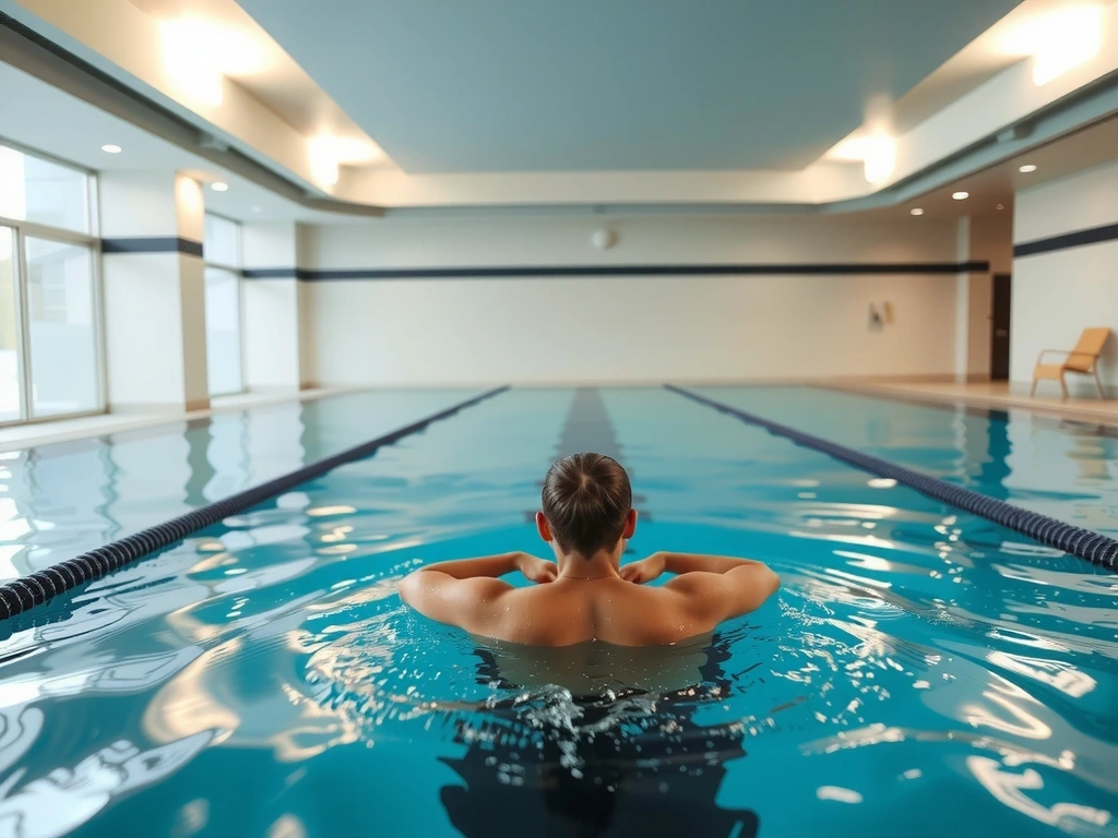 Person swimming laps in a clean, modern indoor pool