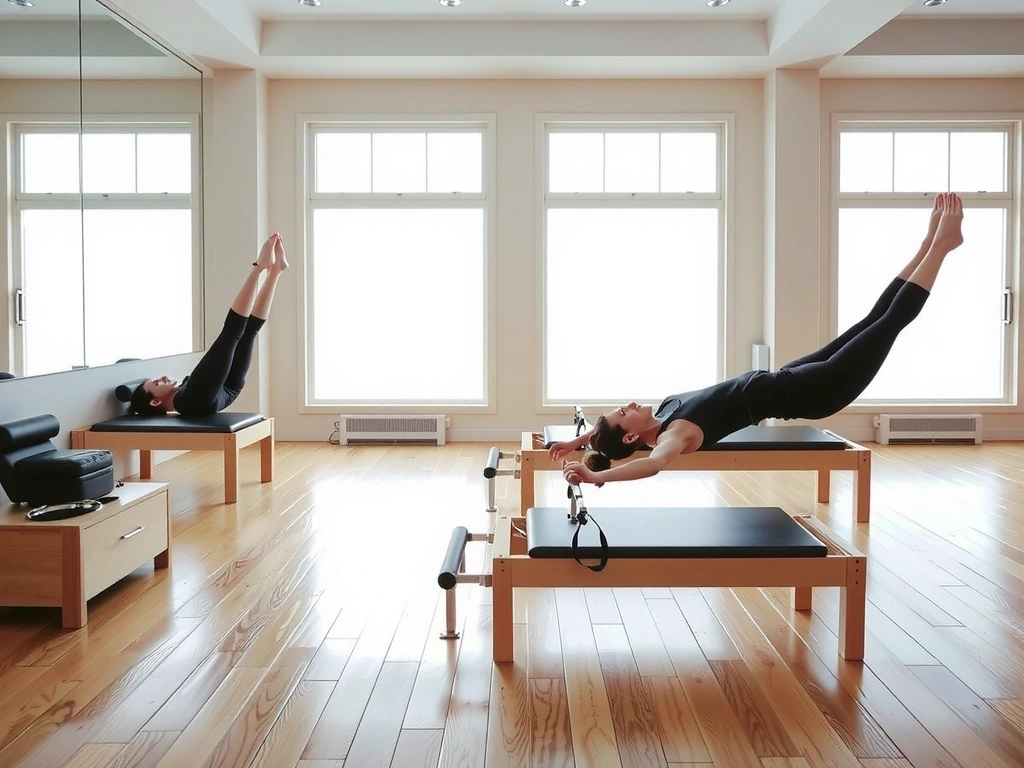 Pilates studio with reformers and other equipment