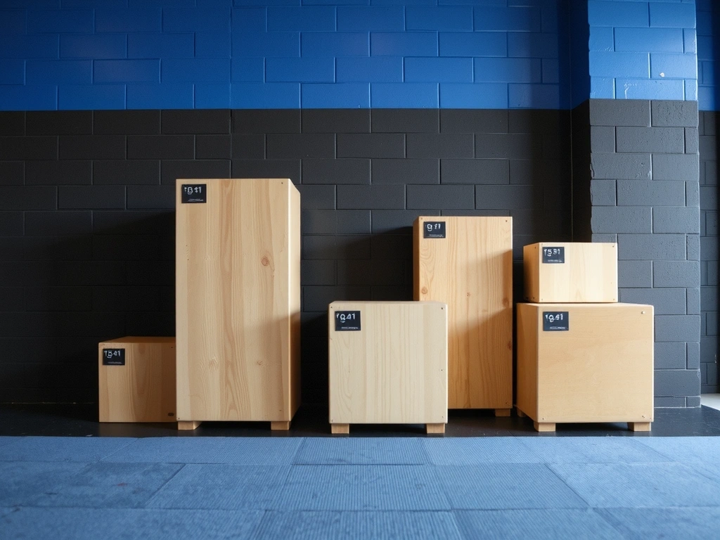 Plyometric boxes of various heights in a functional gym setting