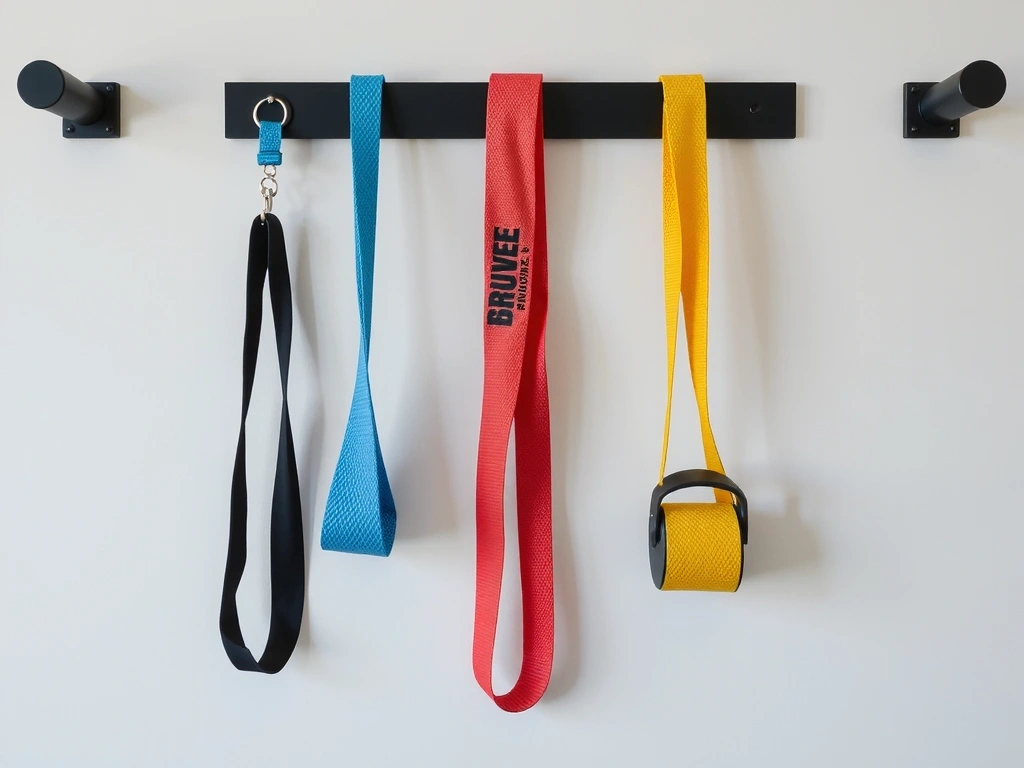 Resistance bands hanging on a wall in a gym