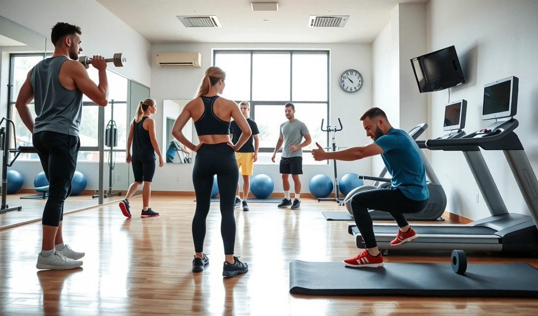 Athletes training in a modern gym with diverse equipment